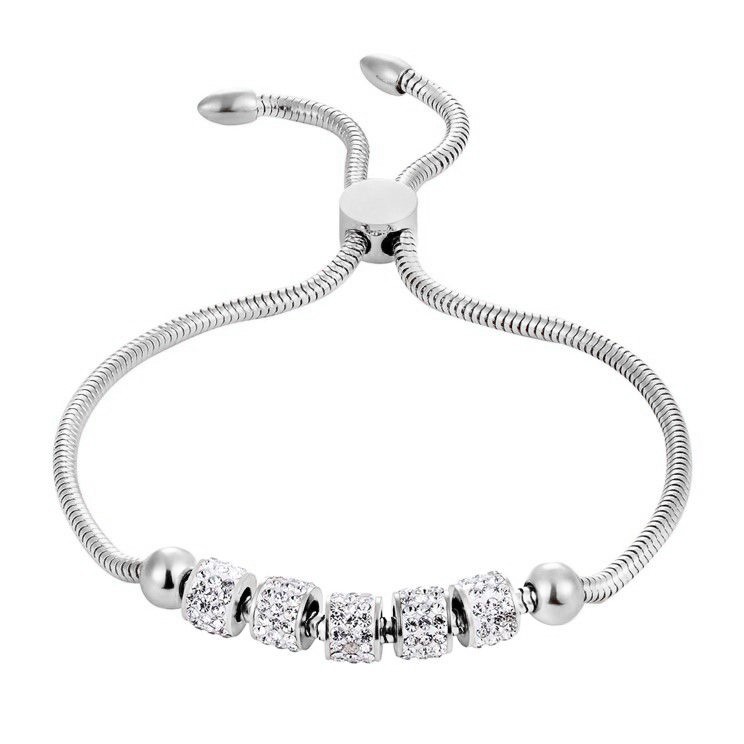 Simulated Diamond Five Circle Bracelet -Stainless Steel & Adjustable Length