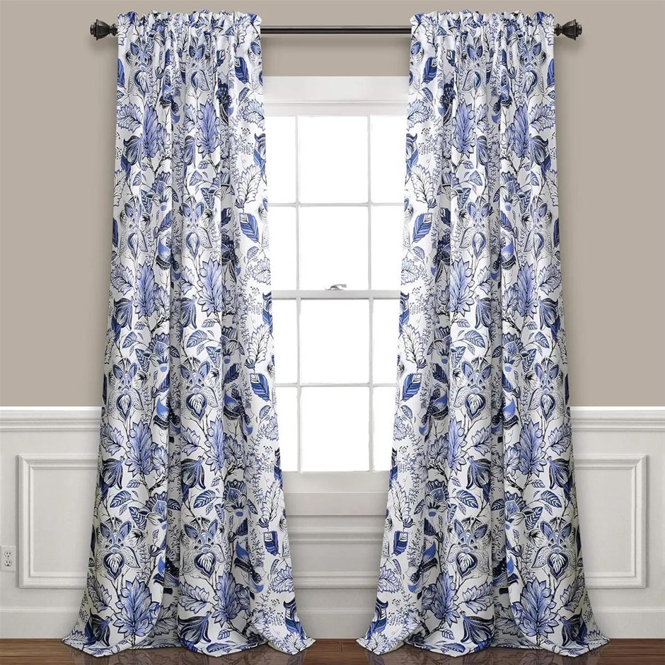 LUSH DECOR 16T000561 Cynthia Jacobean Room Darkening Window Curtain Set, 84