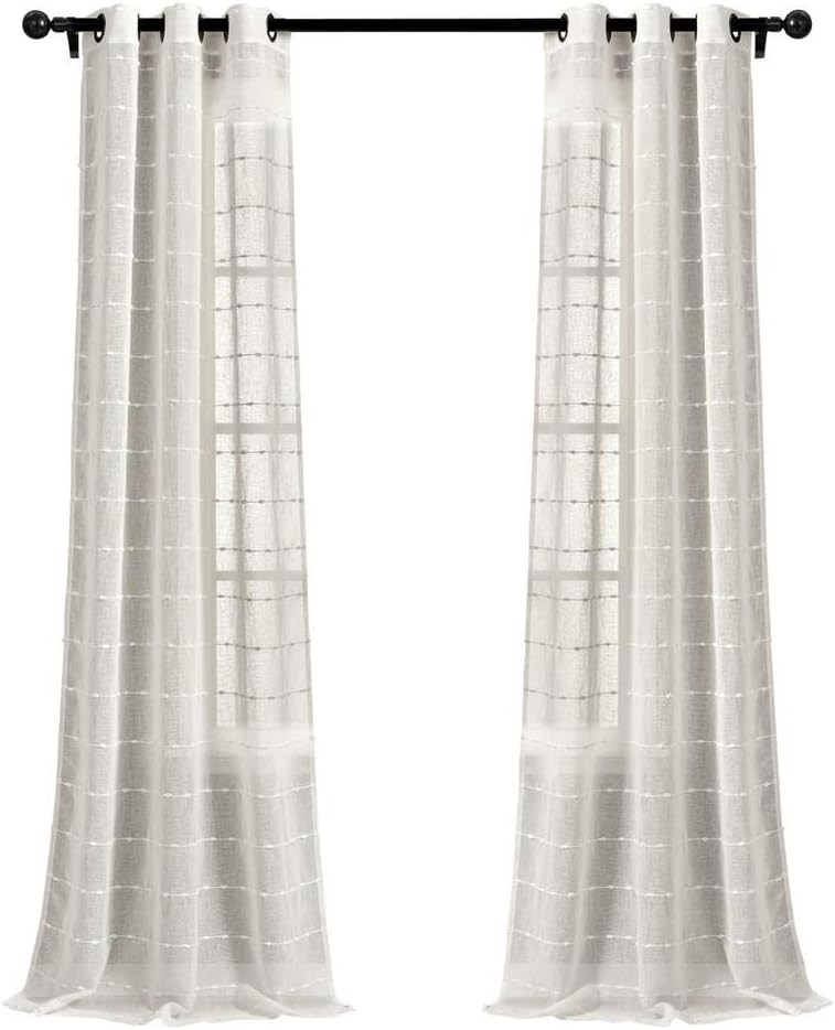 2 X Lush Decor Farmhouse Textured Grommet Sheer Window Curtain Panel Pair,