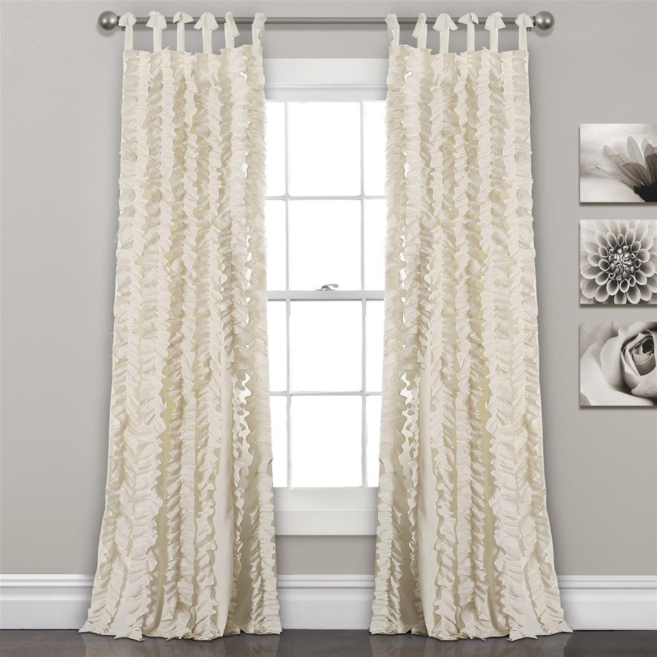 LUSH DECOR Sophia Ruffle Curtain, Textured Window Panel Set (Pair). Size: 8