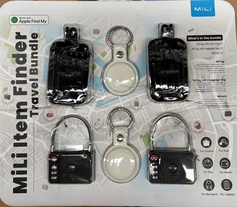 MILI Item Finder Travel Bundle, White/ Black. Incl: 2 x MiTag w/ Key Ring,