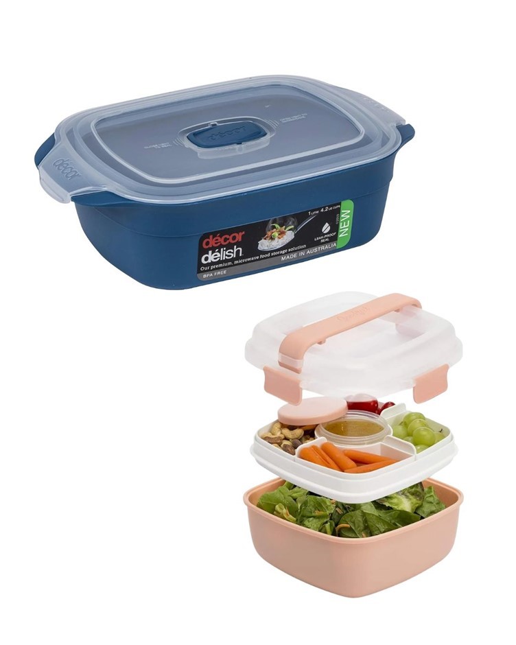LUNCHBOX BUNDLE: GOODFUL Stackable Bento Lunch Box (Blush, -1.6L) + DECOR D