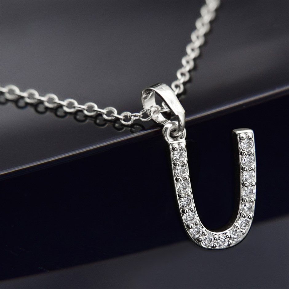 Simulated Diamond Initial 'U' Minimalist Stainless Steel Necklace
