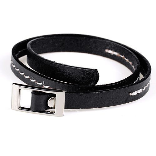 Wrap around Stitched Black Leather Bracelet