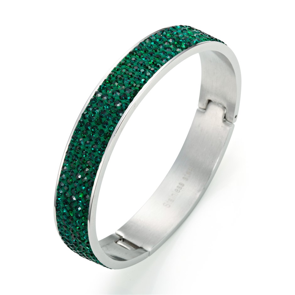 Green Stainless Steel Bangle Featuring 400+ Stunning Crystals