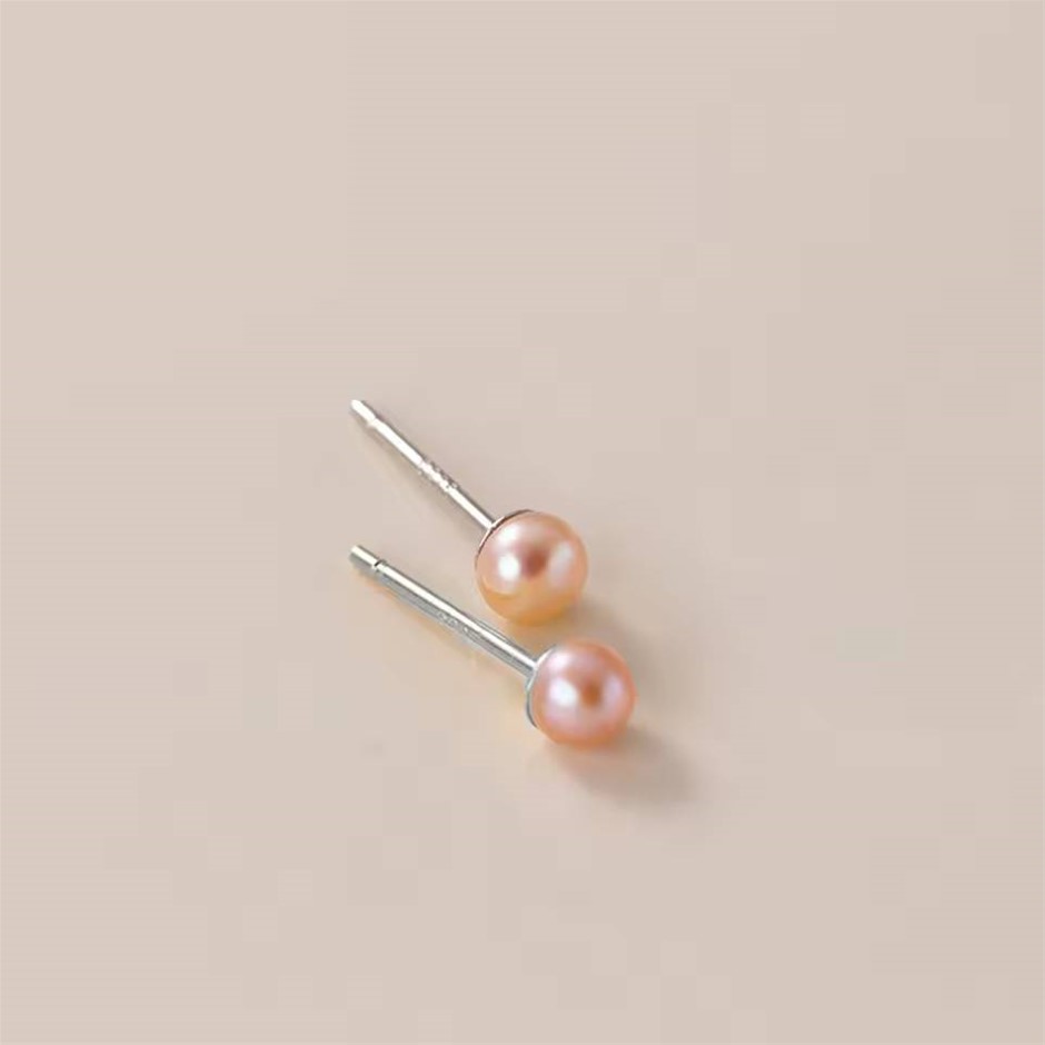 3mm Pink Freshwater Pearl Earrings made with solid 925 Sterling Silver