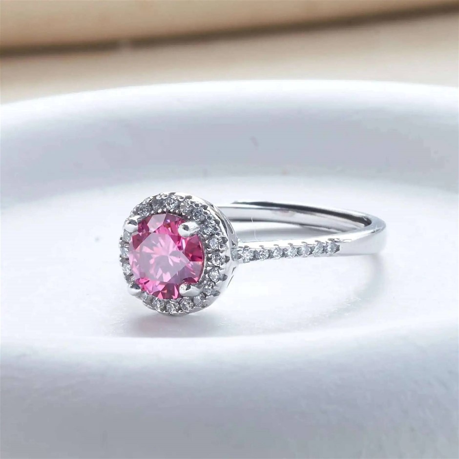 Designer Simulated Diamond Pink Statement Ring in Silver - US Size 6