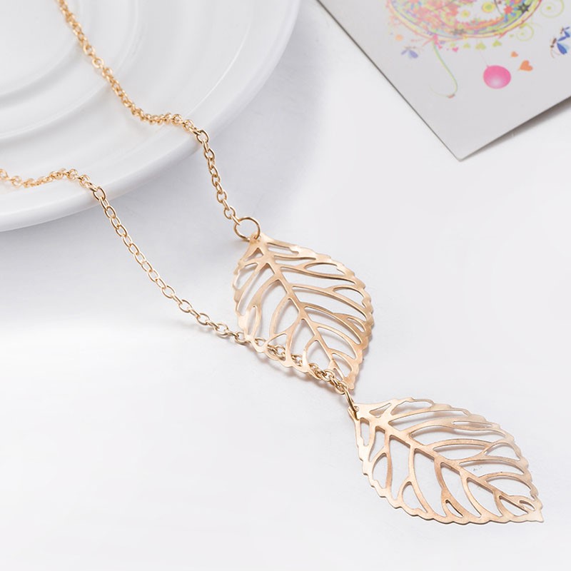 Designer Gold Double Layer Leaf Necklace