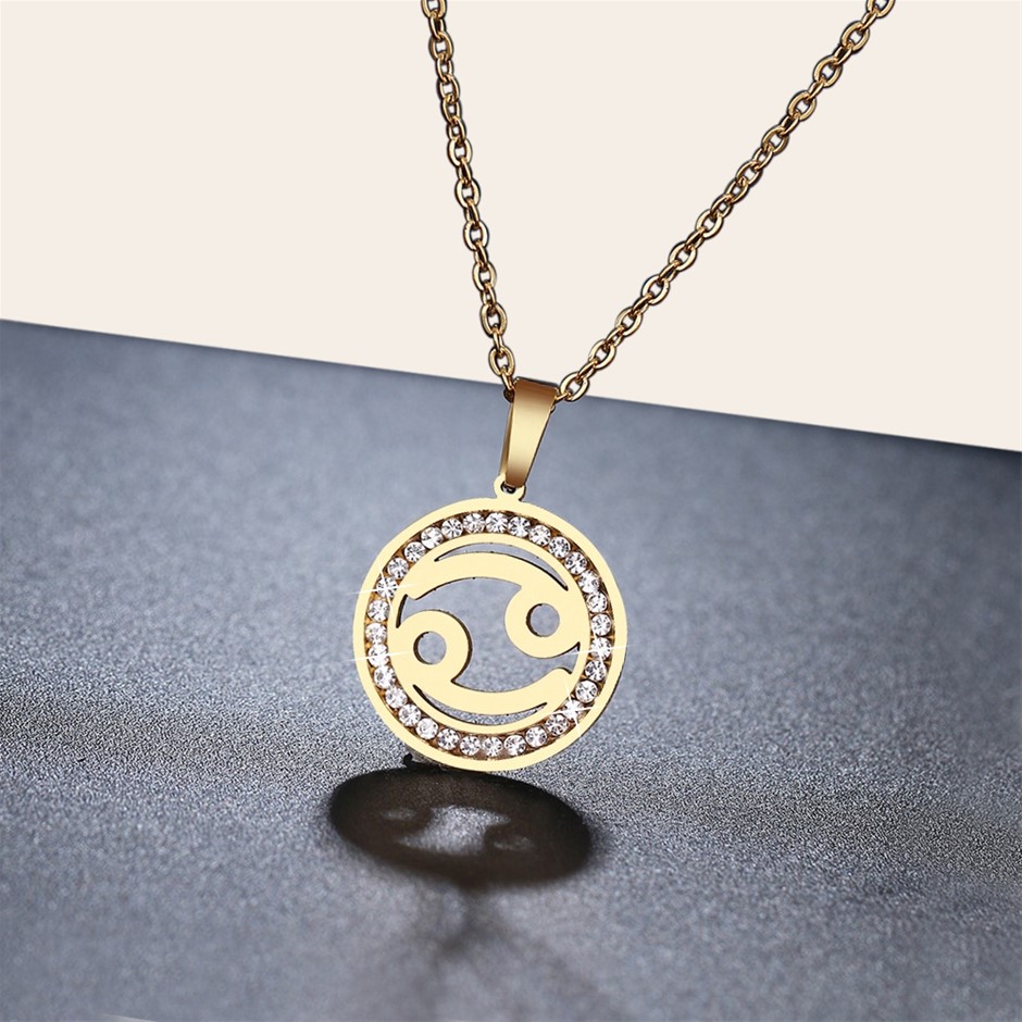 Simulated Diamond Zodiac Necklace - CANCER (Yellow)