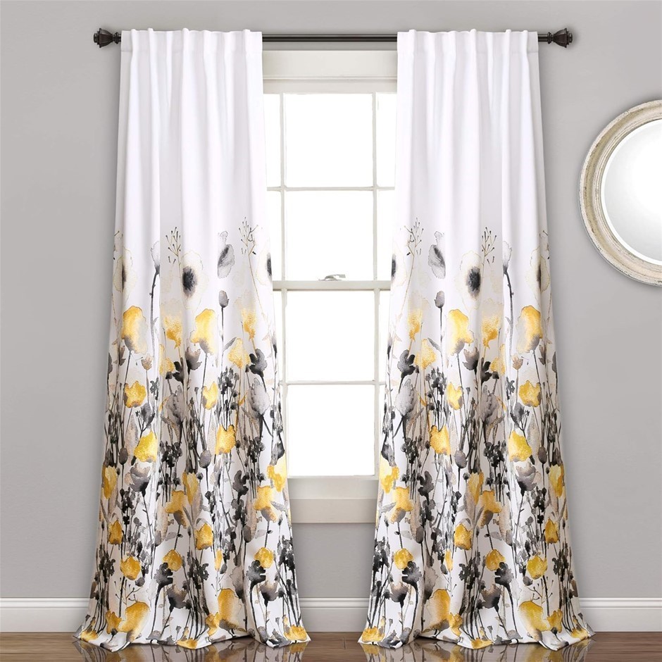 LUSH DECOR Zuri Flora Curtains Light Filtering Window Panel Set for Living,