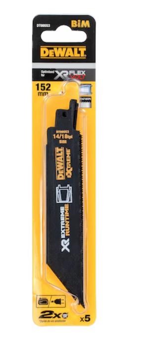 5 Packs of 5 x DEWALT XR FLEXVOLT Metal Reciprocating Blades Set 152mm 14/1