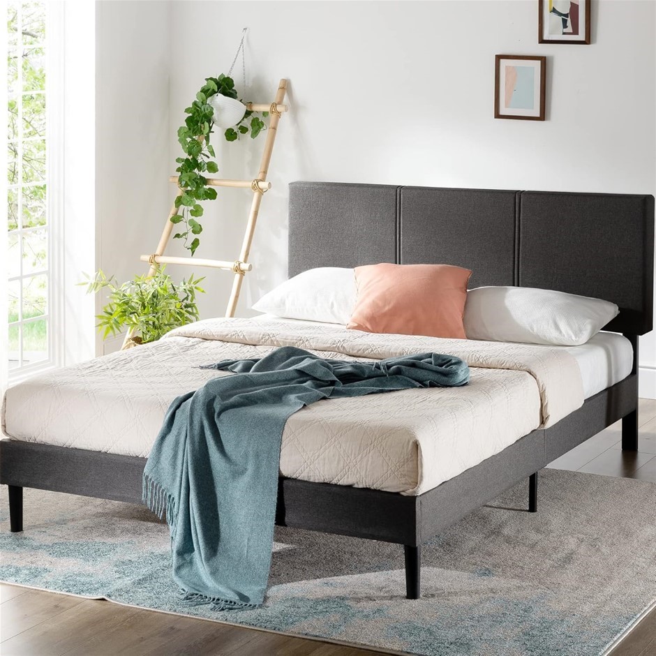 ZINUS Bed Frame Queen Size CAMBRIL Fabric Grey / Bedroom Furniture/Dark Gre