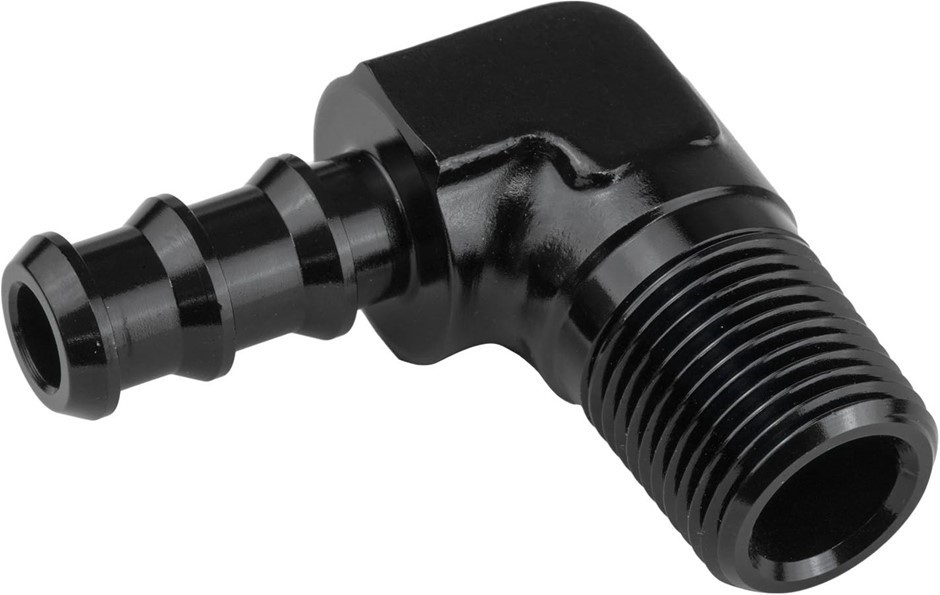 PROFLOW 90 Degree 1/2in. Barb Male Fitting To 3/8in. NPT, Black.