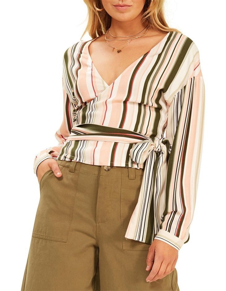 MINK PINK One The Line Long Sleeve Top. Size XS, Colour: Multi. 100% Viscos