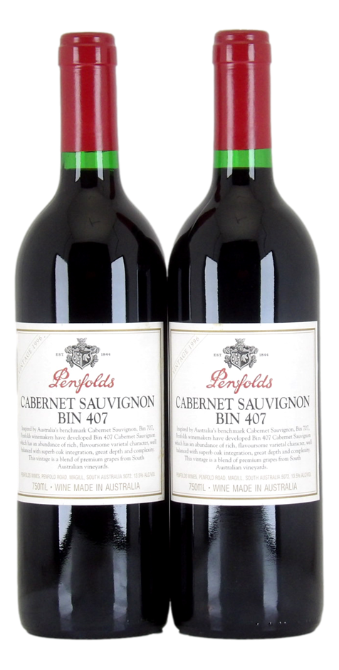 Penfolds `Bin 407` Cabernet Sauvignon 1996 (2 x 750mL) SA. 5* Prov