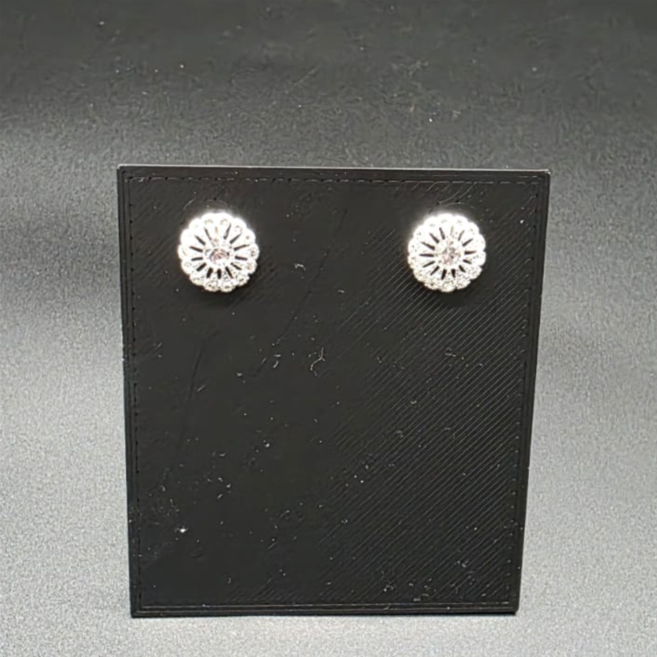 Designer Simulated Diamond Round Floral Earrings in Silver