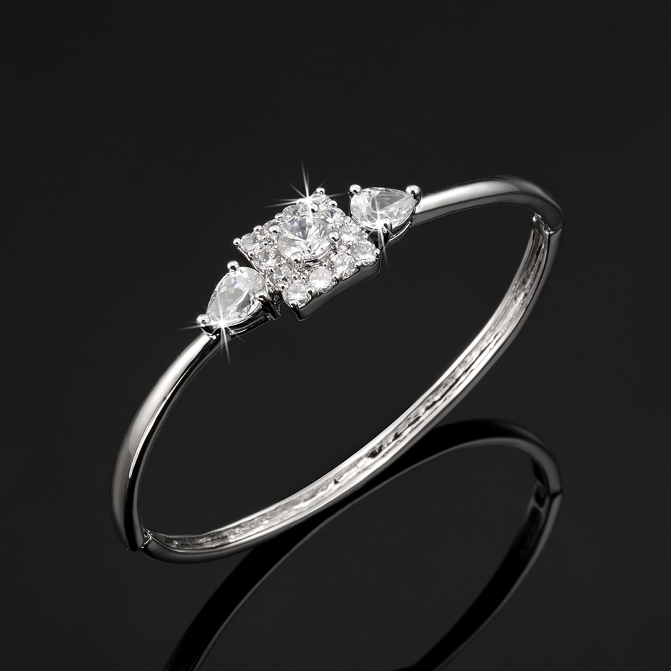 925 Sterling Silver Plated Bangle Featuring 15 Crystals by Swarovski®