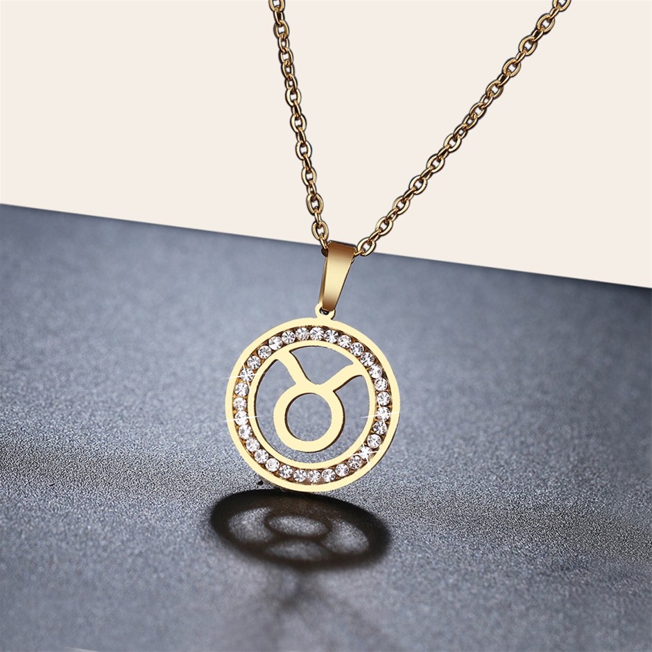 Simulated Diamond Zodiac Necklace - TAURUS (Yellow)