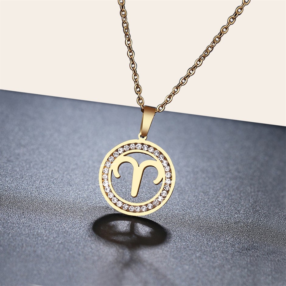 Simulated Diamond Zodiac Necklace - ARIES (Yellow)