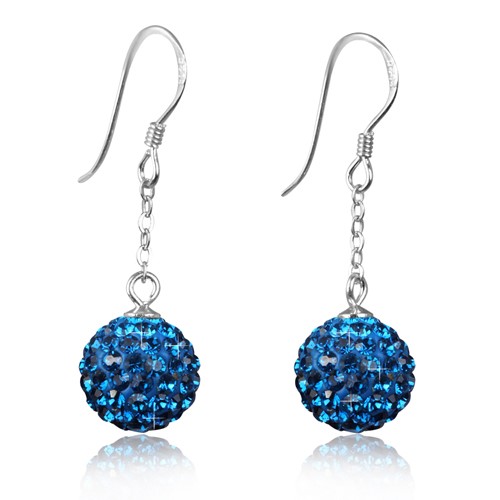 Aqua Crystal Disco Ball Earrings made with solid 925 Sterling Silver