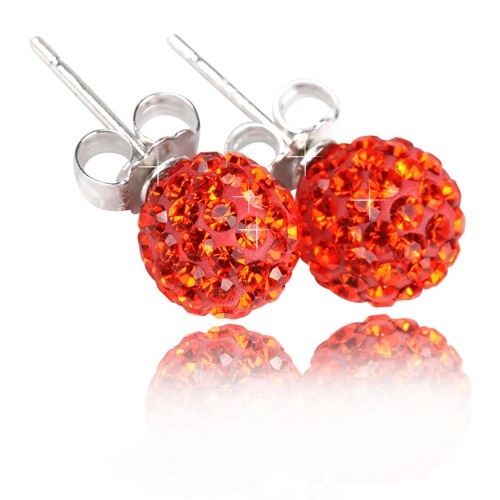 Orange Crystal Disco Ball Earrings made with solid 925 Sterling Silver