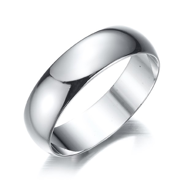 Rhodium Plated Men's Band Ring (6mm) - US Size 11