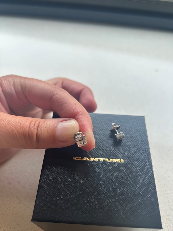 18CT White Gold Canturi Cubism design diamond stud earrings.