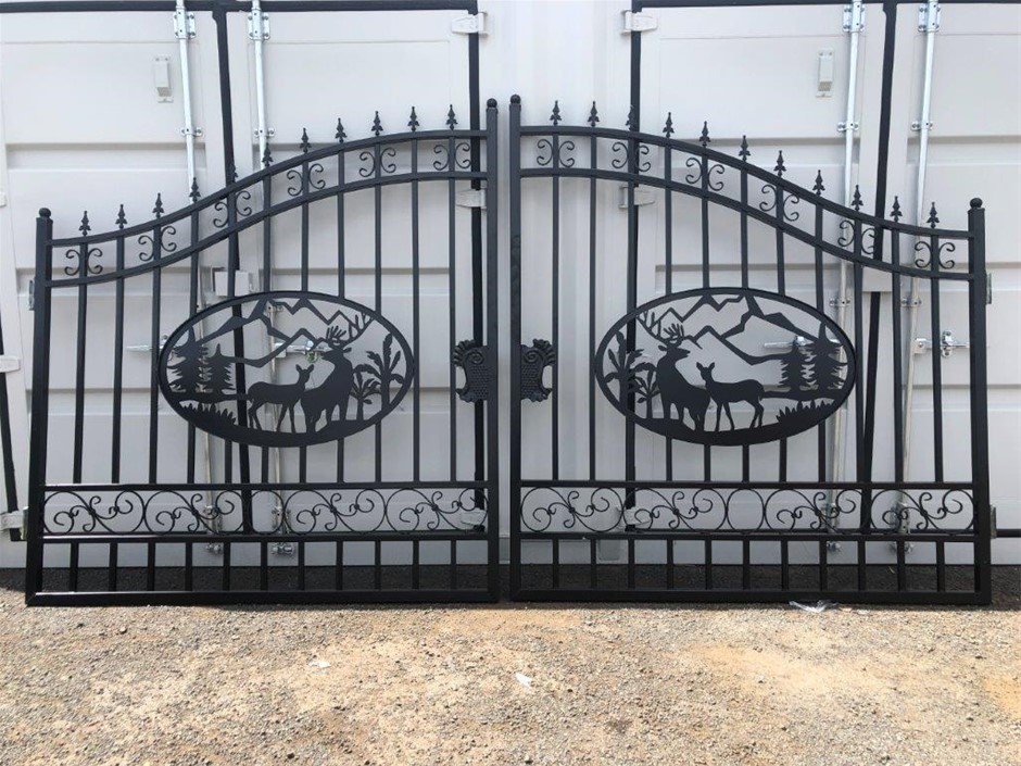 Set of 2 Small 2025 Wrought Iron Style Gates with Wildlife Scene (Unused)