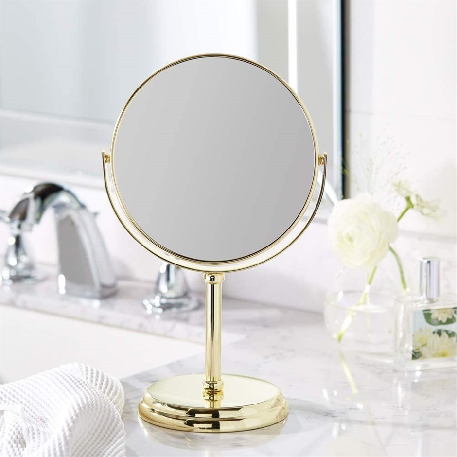 AMAZON BASICS Vanity Mirror, Magnification: 1X/5X, Colour: Gold. NB: Not in