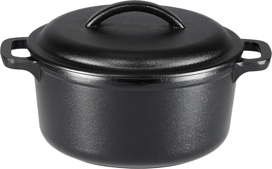 AMAZON BASICS Pre-Seasoned Cast Iron Round Dutch Oven with Dual Handles, 1.