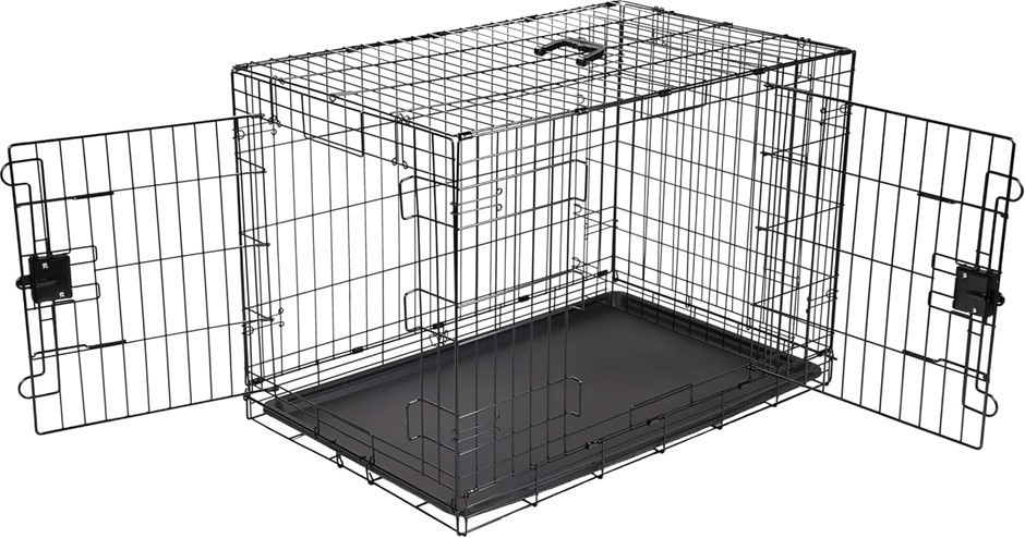 AMAZON BASICS Foldable Metal Wire Dog Crate with Tray, Double Door, 91cm L