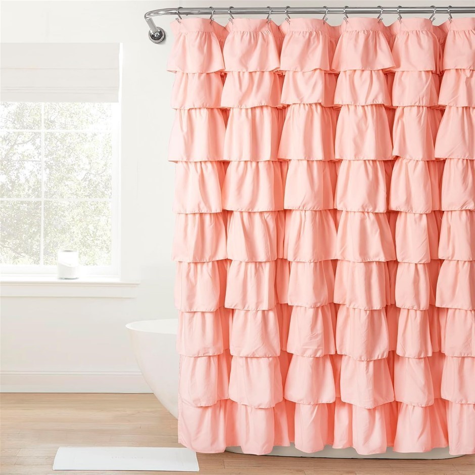 2 x LUSH DECOR Ruffle Shower Curtain. Size: 72" x 72". Colour: Blush.  Flor