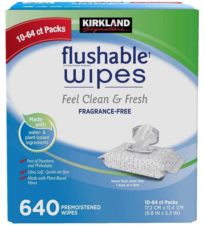 SIGNATURE Box of 640pc Flushable Wipes (10 x 64ct). NB: Damaged packaging &