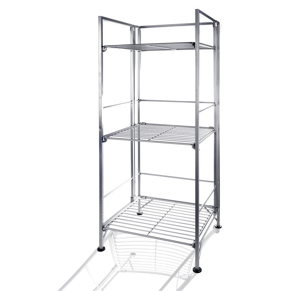 Silver Finish Foldable Rack. 3 Tier. Dimensions: 288mm D x 330mm W x 816mm