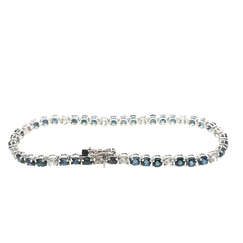 8.96ct Blue Sapphire & Dia. SI-P1/G-H Tennis Bracelet 18K White Gold