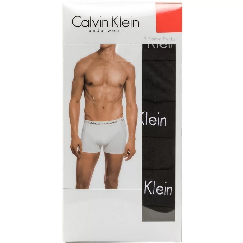 3-Pack CALVIN KLEIN Men's Trunks, Size M, 95%Cotton, Black (001), NP1952S.