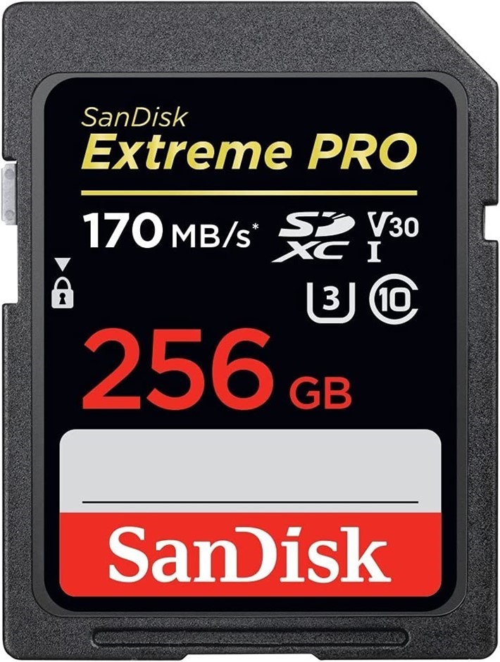 SANDISK Extreme PRO Class 30 Memory Card, 256GB.