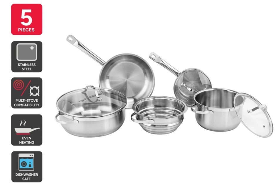 OVELA 5 Piece Stainless Steel Cookware Set.