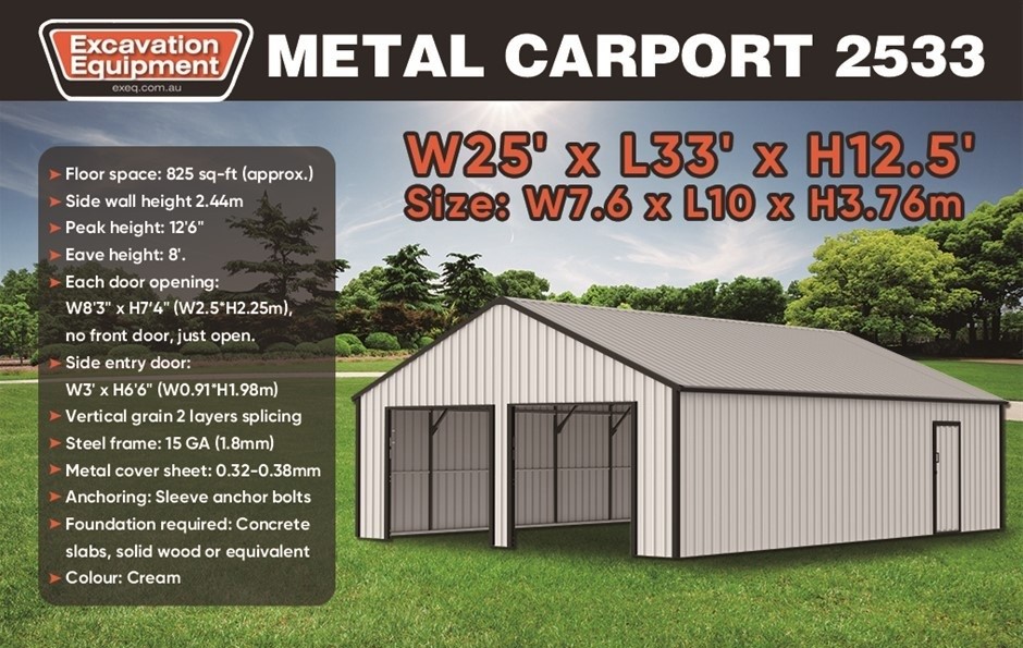 2025 25ft x 33ft Garage / Carport (Unused)