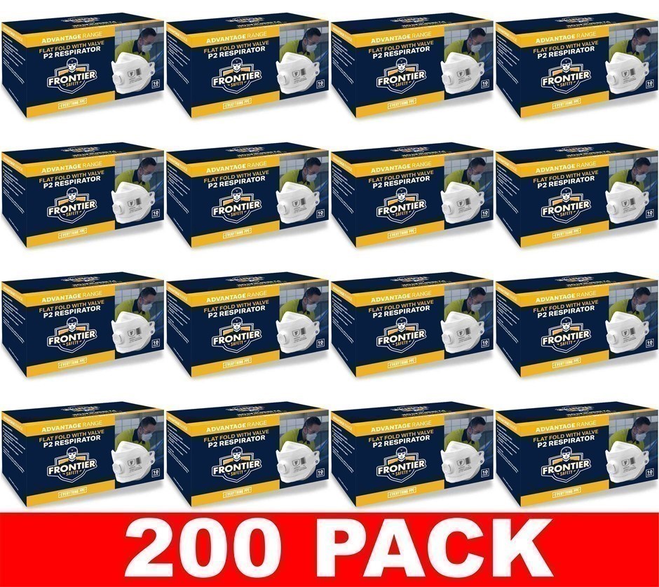 200 PACK FRONTIER Disposable P2 Flat Fold Respirator with Valve PPE Masks
