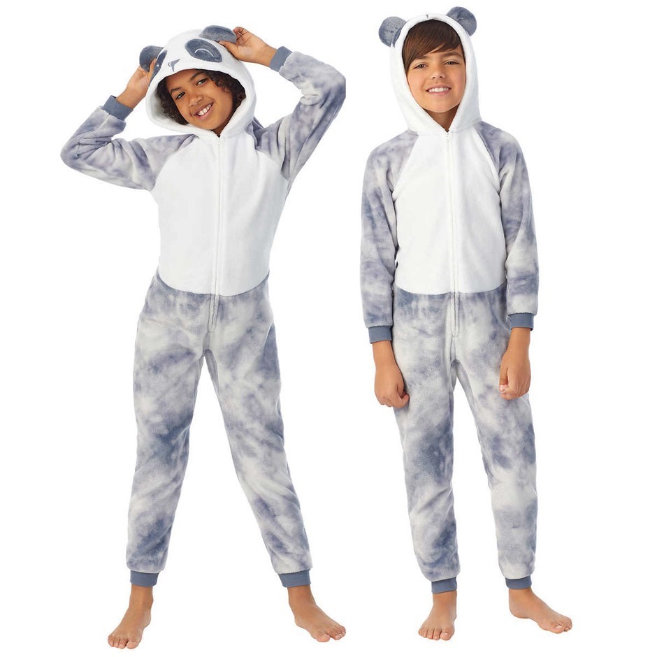 SAINT EVE Youth Hooded Fleece Sleeper, Size S (7/8), Grey Panda, K228106.