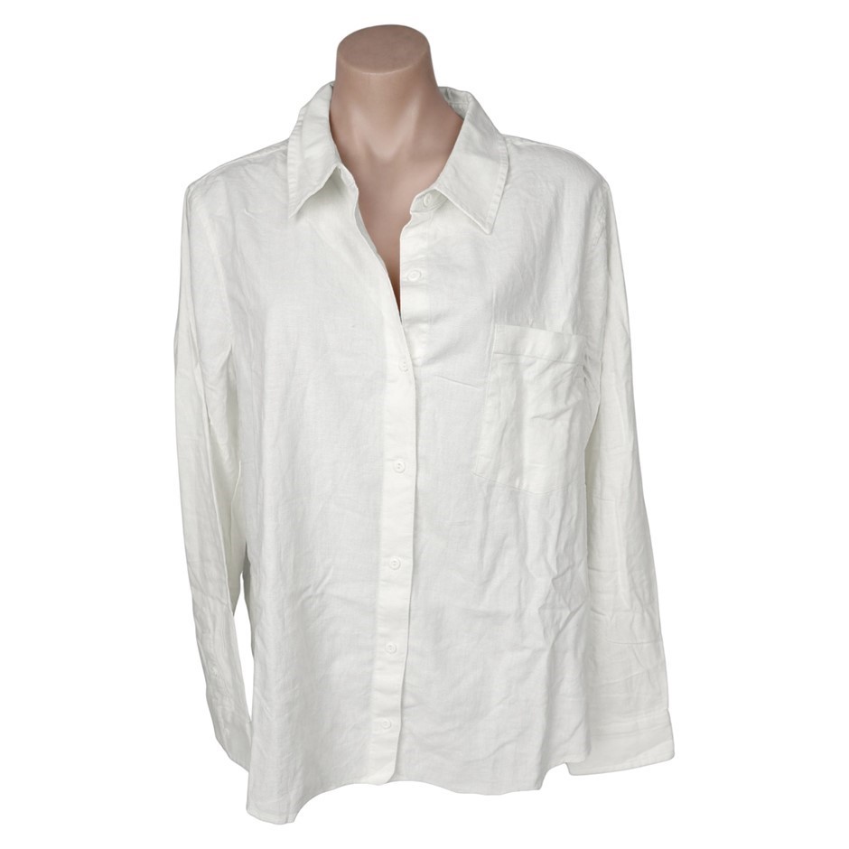 MATTY M Women's Summer Button Shirt, Size L, 55% Linen, Vellum.
