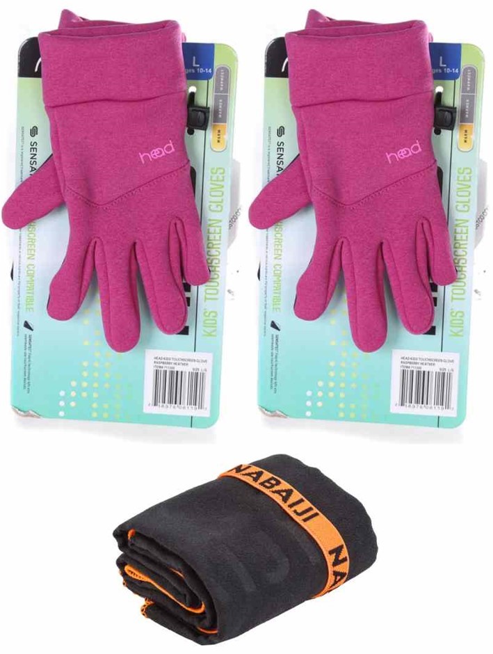 BUNDLE: 2 x HEAD Kid's Sensatec Touchscreen Gloves, Size L, Raspberry Heath