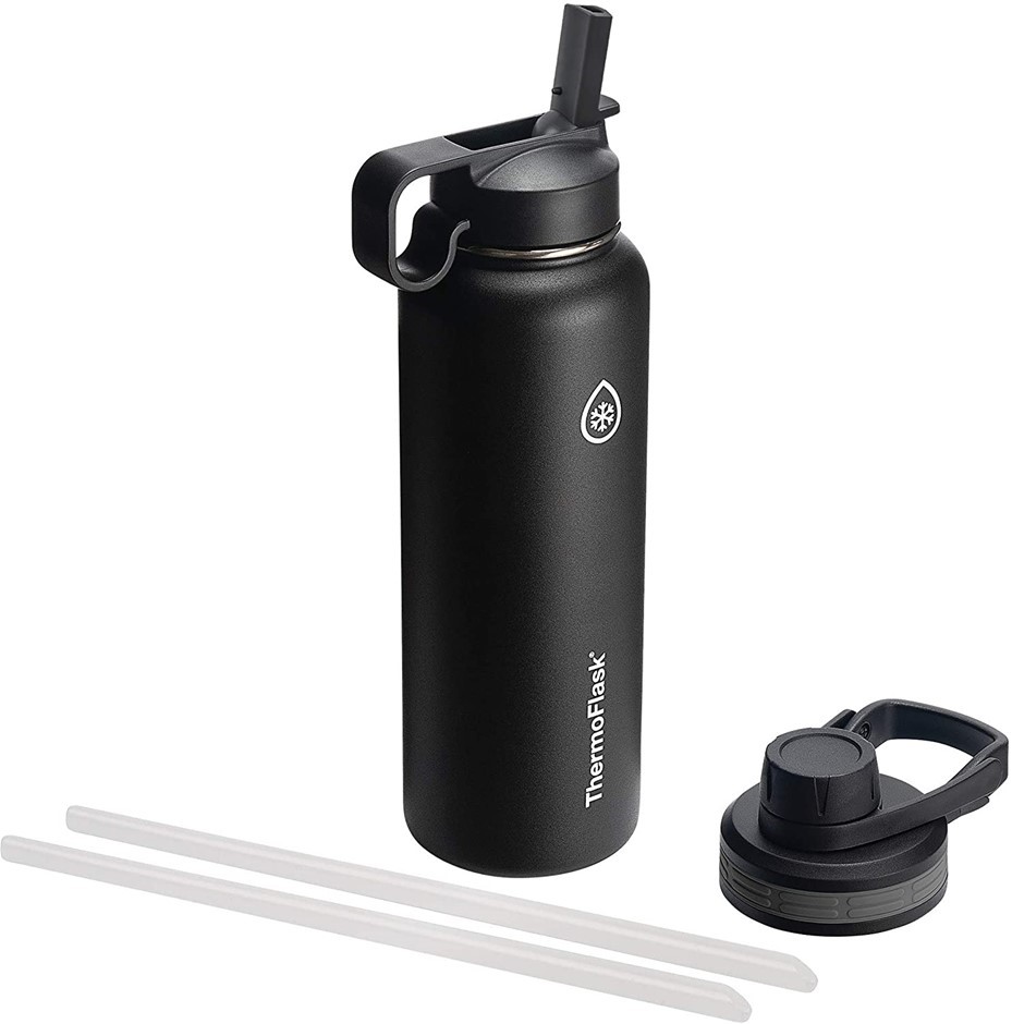 THERMOFLASK Black 1.1L Bottle With Chug Lid And Straw Lid. Buyers Note - D