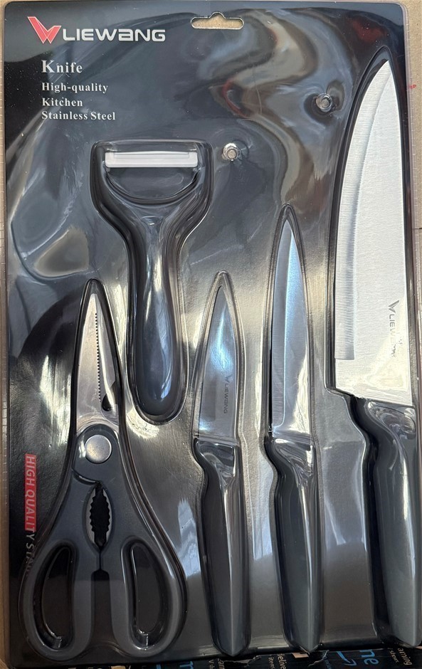 5pc Chef's Kitchen Knife Set, with 3 x Stainless Steel Blade Knives 200mm,