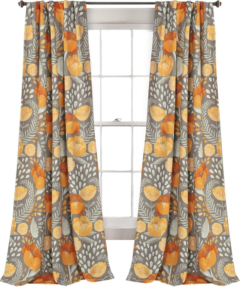 LUSH DECOR Poppy Garden Curtains Room Darkening Window Panel Set for Living