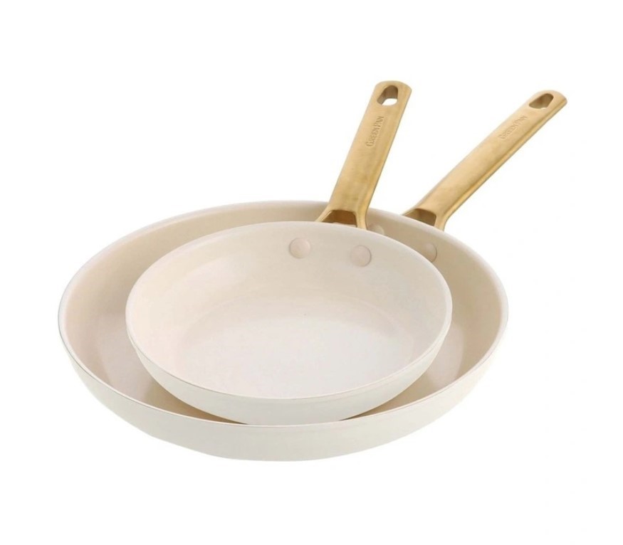 GREENPAN Padova Frypan 2 Piece Set, 1 x 26cm & 1 x 30cm, Cream White. NB: H