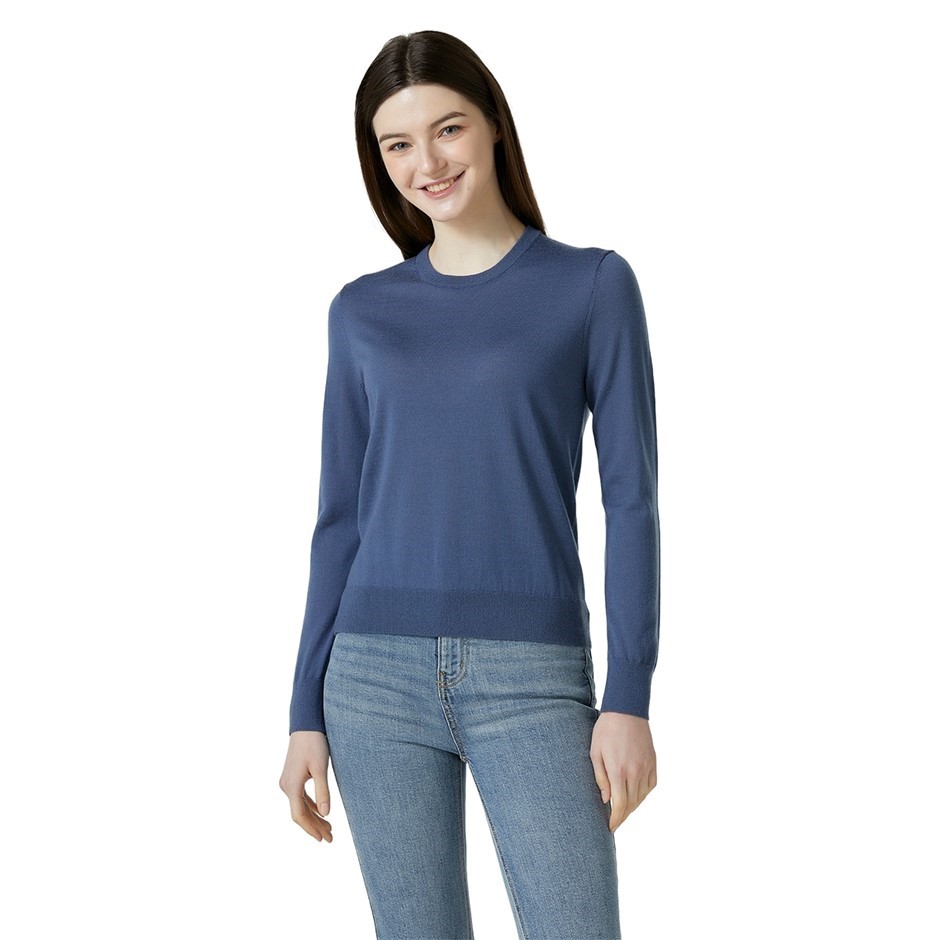 LYDIA VINE Women's Merino Wool Pullover, Size L, 100% Wool, Blue. NB: pulle