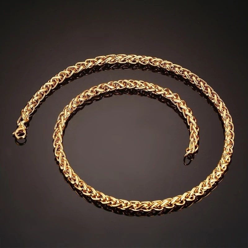 Classic 3mm Wide Stainless Steel Wheat Chain Necklace - 60cm (Yellow)
