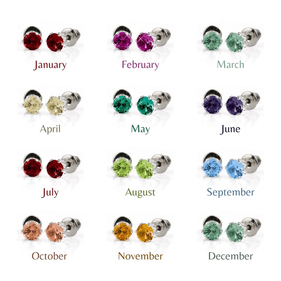 BULK PACK - 12 x Pairs of Birthstone Coloured 5mm Earrings